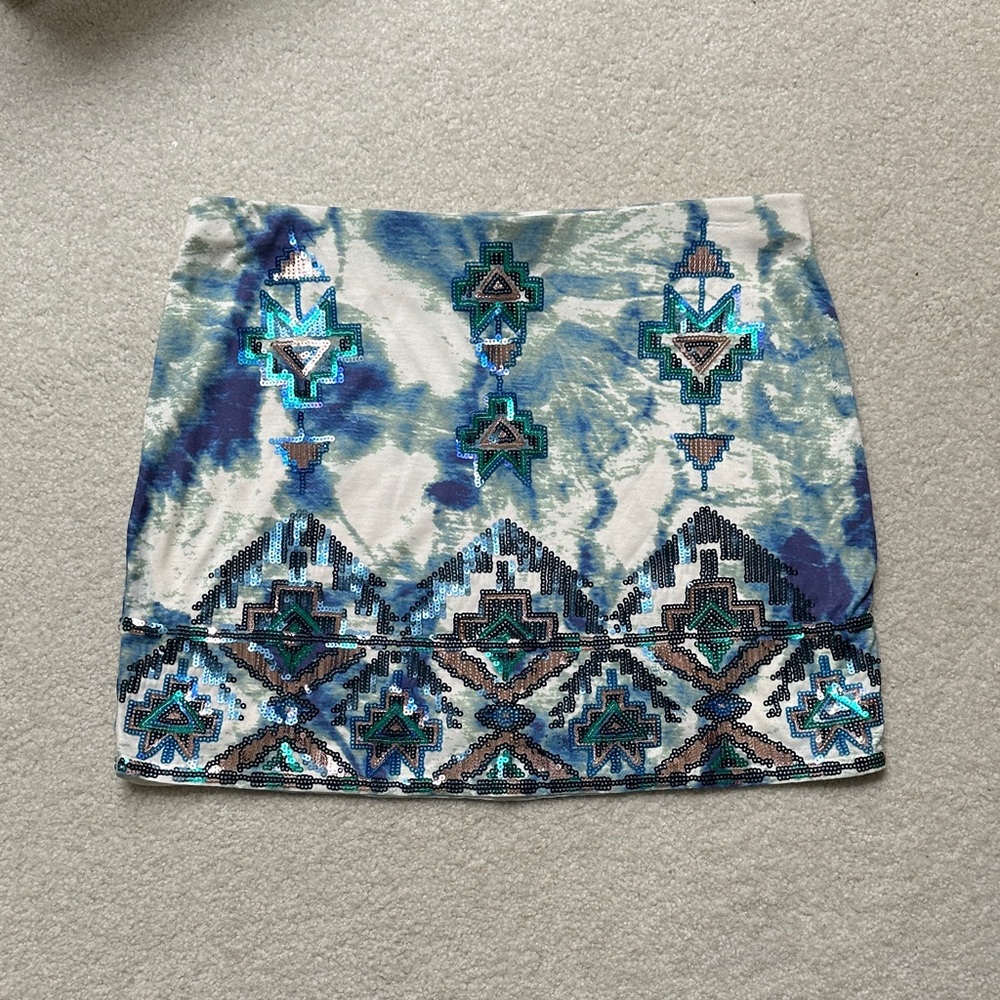 Express Blue and Green Geometric Skirt